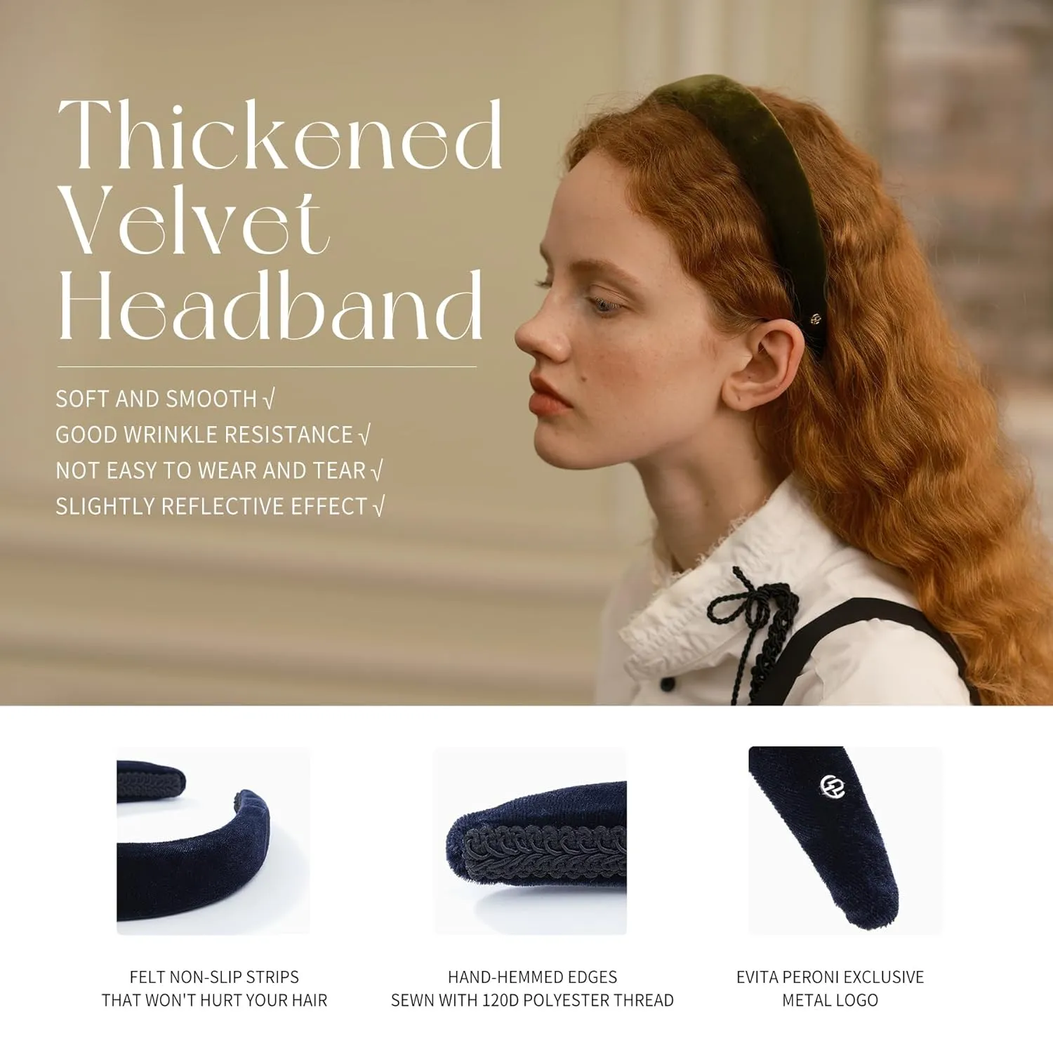 EVITA PERONI Thick Red Velvet Wide Headband for Women Soft Headband No Slip Comfortable Wearing Fashion Hair Band