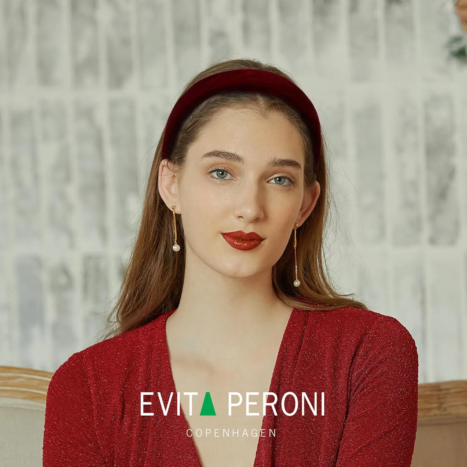 EVITA PERONI Thick Red Velvet Wide Headband for Women Soft Headband No Slip Comfortable Wearing Fashion Hair Band