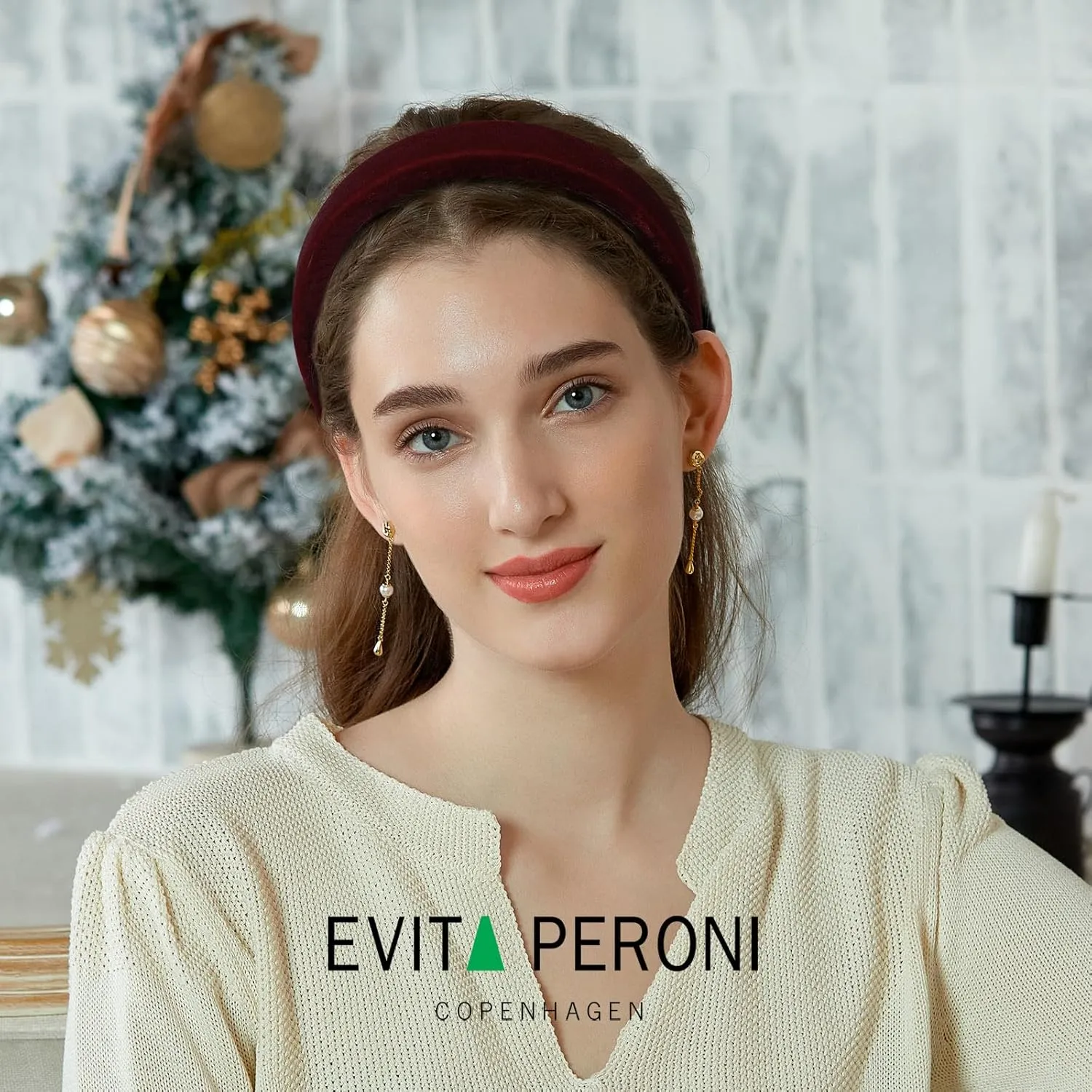 EVITA PERONI Thick Red Velvet Wide Headband for Women Soft Headband No Slip Comfortable Wearing Fashion Hair Band