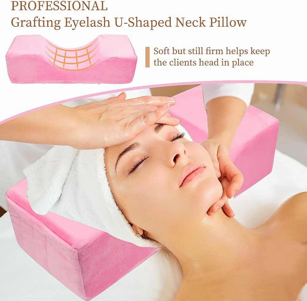 Eyelash Extension Velvet Lash Pillow Beauty Salon Memory Foam Neck Pillow for Lash Extension Grafting Make Up (Pink)