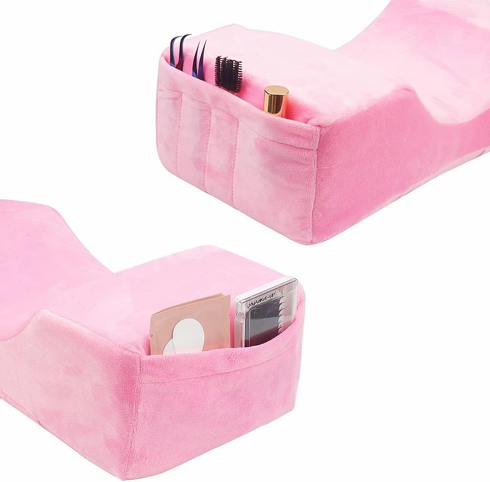 Eyelash Extension Velvet Lash Pillow Beauty Salon Memory Foam Neck Pillow for Lash Extension Grafting Make Up (Pink)