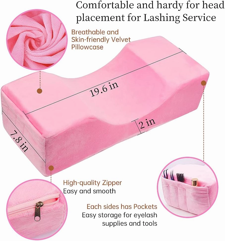 Eyelash Extension Velvet Lash Pillow Beauty Salon Memory Foam Neck Pillow for Lash Extension Grafting Make Up (Pink)