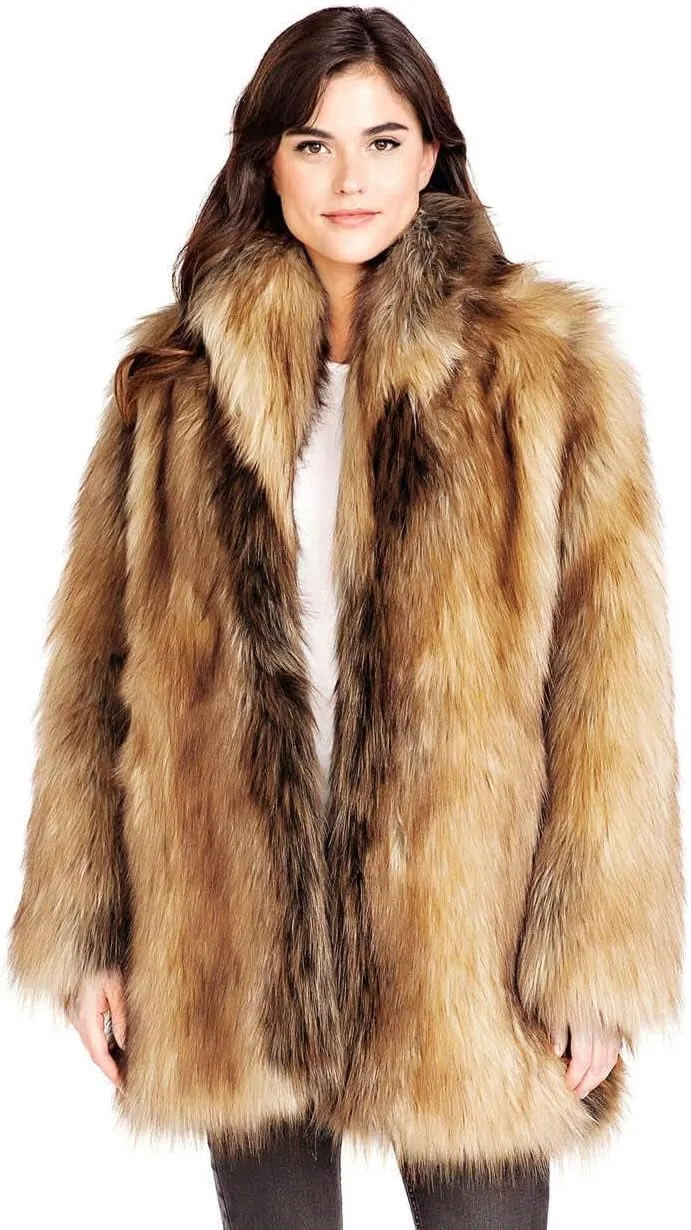 Fabulous-Furs Donna Salyers Cape Fox Faux Fur Shawl Collar Coat