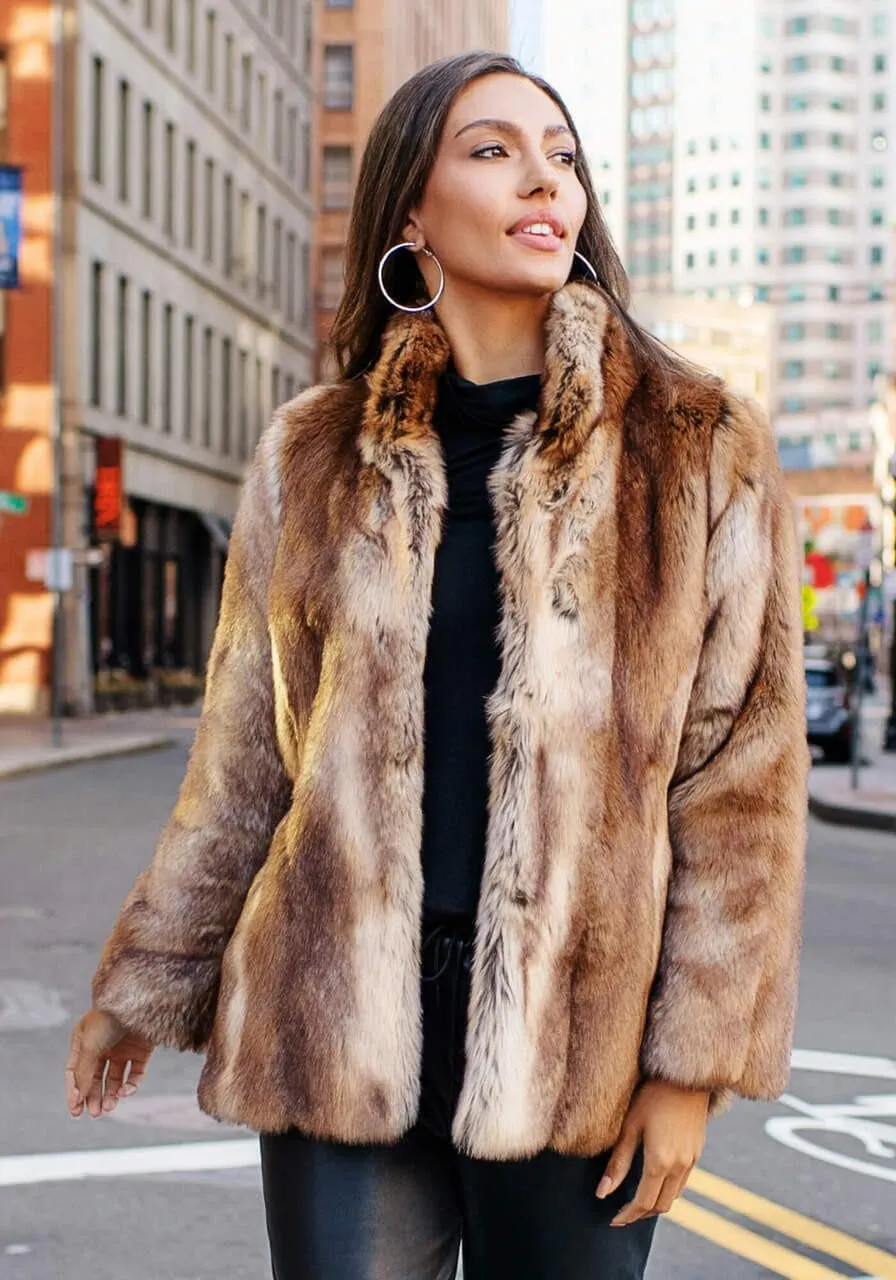 Fabulous-Furs Donna Salyers Cape Fox Faux Fur Shawl Collar Coat