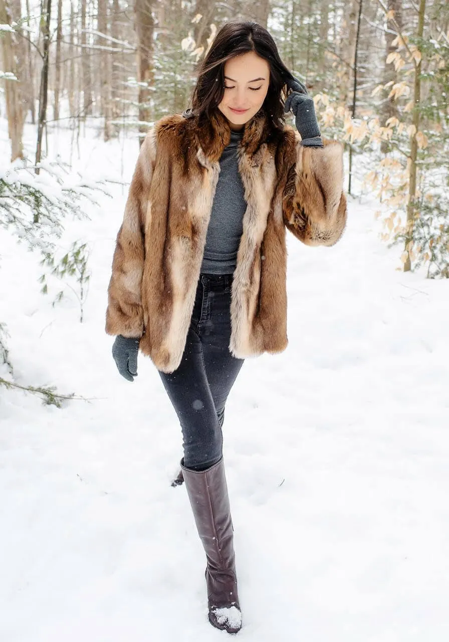 Fabulous-Furs Donna Salyers Cape Fox Faux Fur Shawl Collar Coat