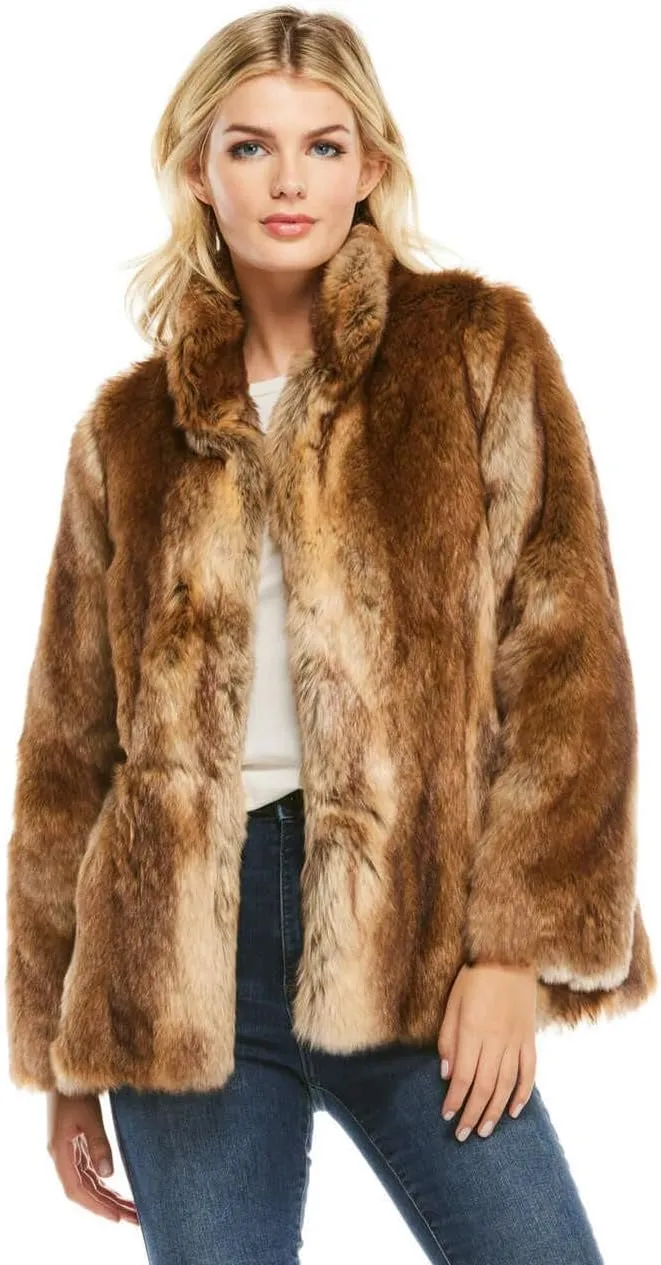 Fabulous-Furs Donna Salyers Cape Fox Faux Fur Shawl Collar Coat