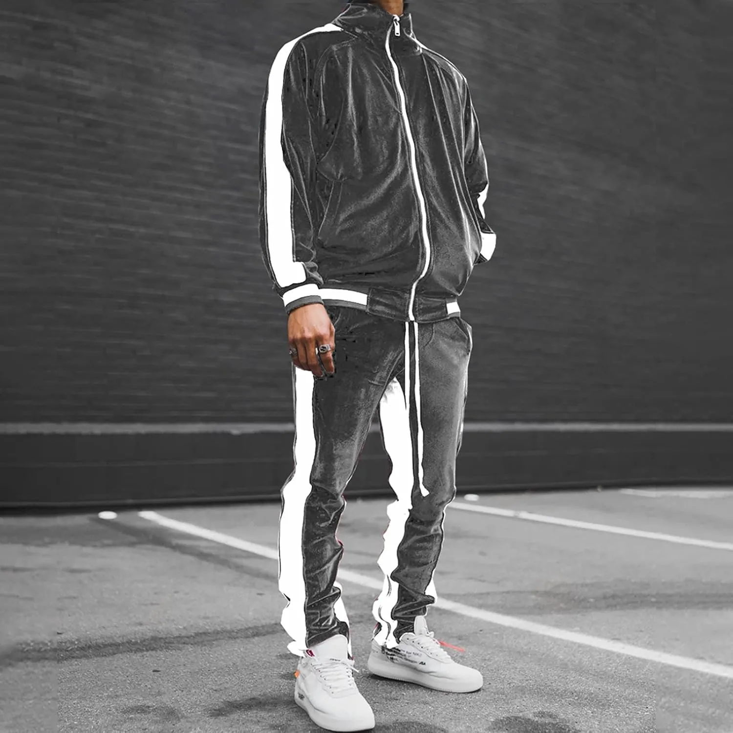 Fall Outfits for Men 2023 Trendy Long Sleeve Full Zip Sweatshirt With Pocket Tracksuit Set Running Sports 2 Piece