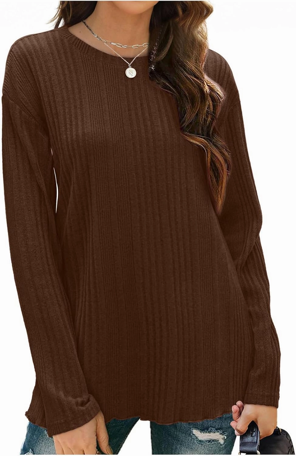 Fall Tshirts Shirts for Women 2024 Casual Knit Long Sleeve Pullover Tops Round Neck Lightweight Sweaters Blouse