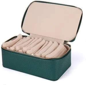 Familiarn Travel Jewelry Box with Small Pouches Portable Waterproof PU Leather Travel Jewelrys Case Organizer with 12 Velvet Pouch for Rings Earrings Necklaces Gift for Mom (Green)