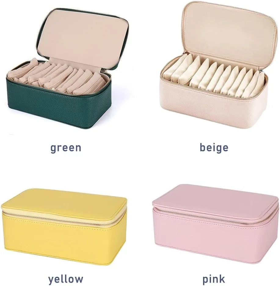 Familiarn Travel Jewelry Box with Small Pouches Portable Waterproof PU Leather Travel Jewelrys Case Organizer with 12 Velvet Pouch for Rings Earrings Necklaces Gift for Mom (Green)