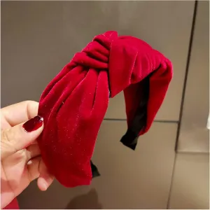 Fashion Women Hairband Autumn Winter Turban Wide Side Soft Golden Velvet Headband for Adult Solid Classic Headwear(Red Hairband)