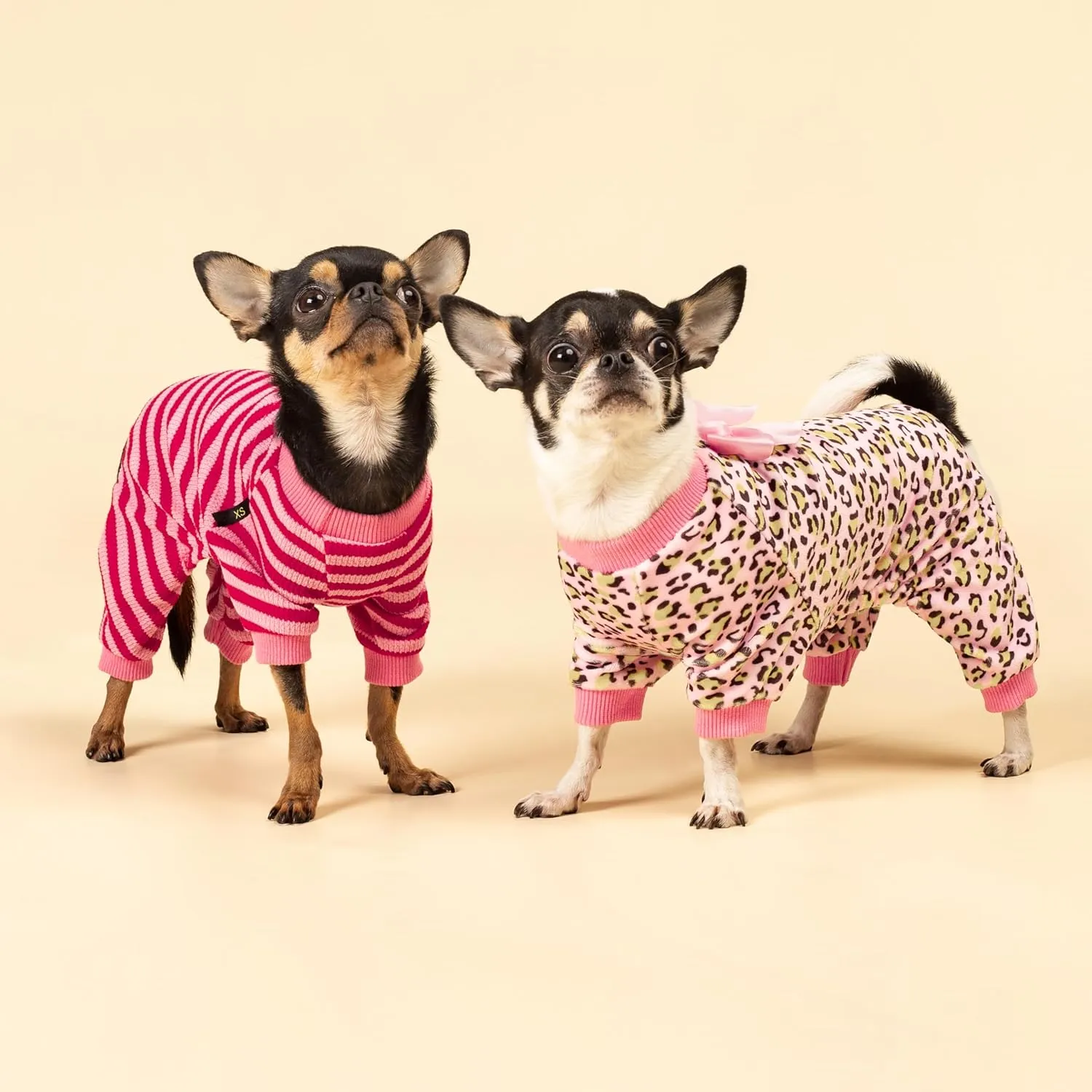 Fitwarm Leopard Dog Pajamas, Fleece Dog Clothes for Small Dogs Girl with Legs, Pet Onesie, Cat Outfit, Pink, XS