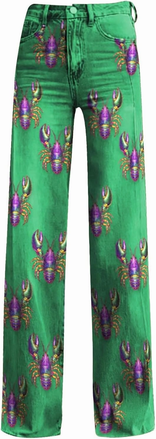 Flare Jeans for Women 2025 Wide Leg Baggy Pant Vintage Floral Print High Waisted Straight Stretch Pants with Pockets