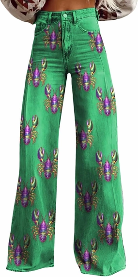 Flare Jeans for Women 2025 Wide Leg Baggy Pant Vintage Floral Print High Waisted Straight Stretch Pants with Pockets