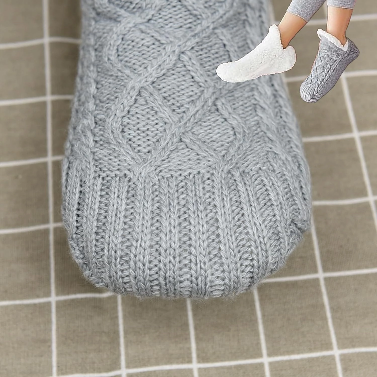 Fleecesox - Fleece-Lined Non-slip Thermal Slippers Socks, Indoor Non-slip Thermal Socks, Women's V-Mouth Fuzzy Socks