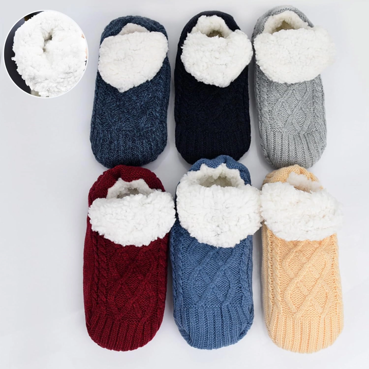 Fleecesox - Fleece-Lined Non-slip Thermal Slippers Socks, Indoor Non-slip Thermal Socks, Women's V-Mouth Fuzzy Socks