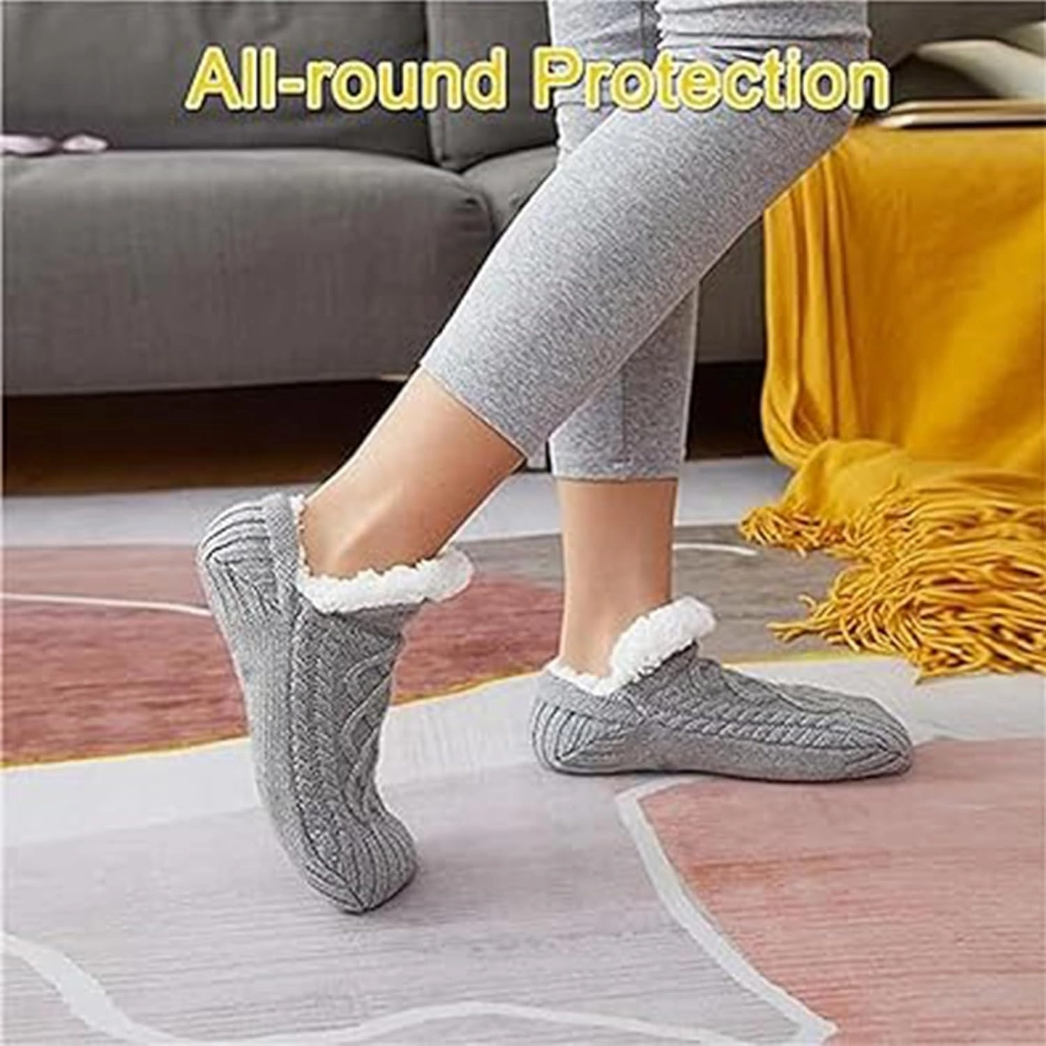 Fleecesox - Fleece-Lined Non-slip Thermal Slippers Socks, Indoor Non-slip Thermal Socks, Women's V-Mouth Fuzzy Socks