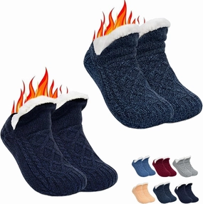 Fleecesox - Fleece-Lined Non-slip Thermal Slippers Socks, Indoor Non-slip Thermal Socks, Women's V-Mouth Fuzzy Socks