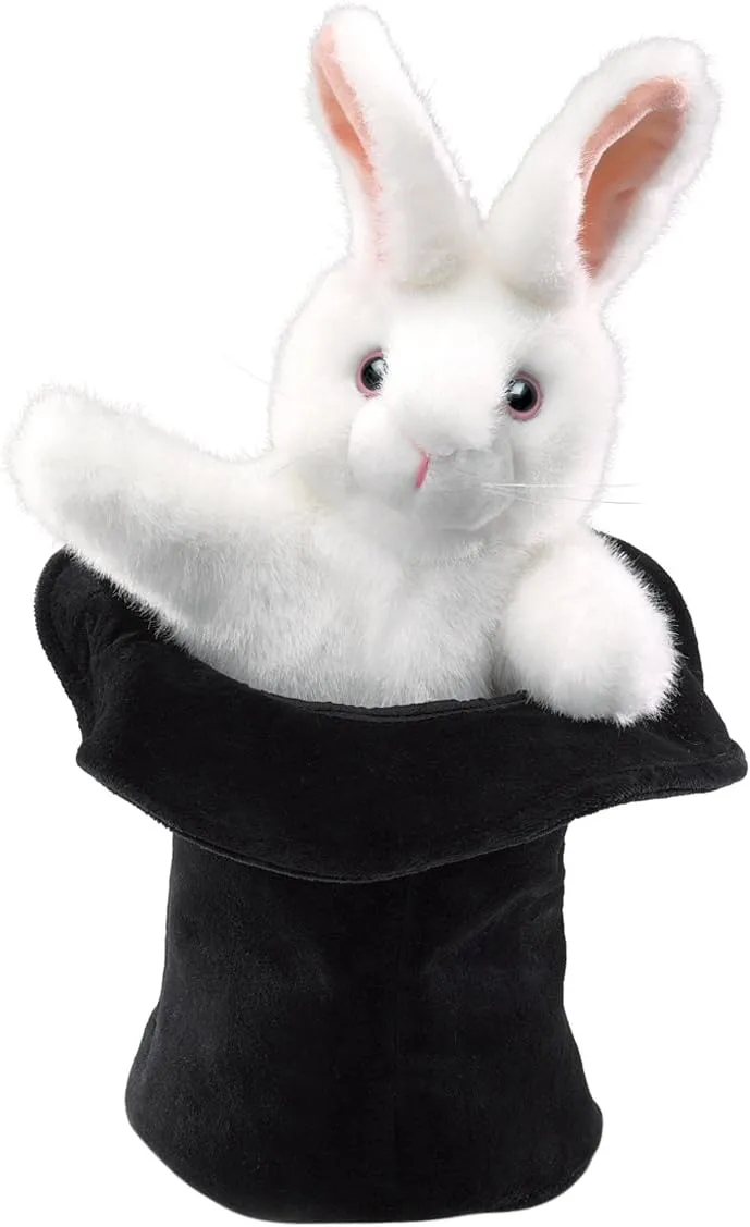 Folkmanis Rabbit In Hat Hand Puppet Black, White, Pink, 1 EA
