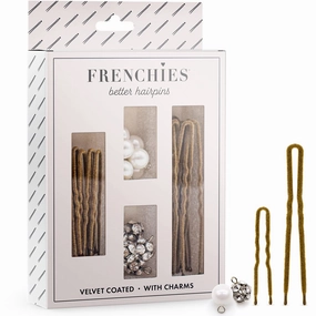 Frenchies French Twist Hair Pin, Velvet Coated Extra Soft French Hair Pins for Women, Wedding, Updo Extensions, or Wig, 6 Pearls   6 Crystals, 20 Count (10 Lrg, 10 Sm), Blond