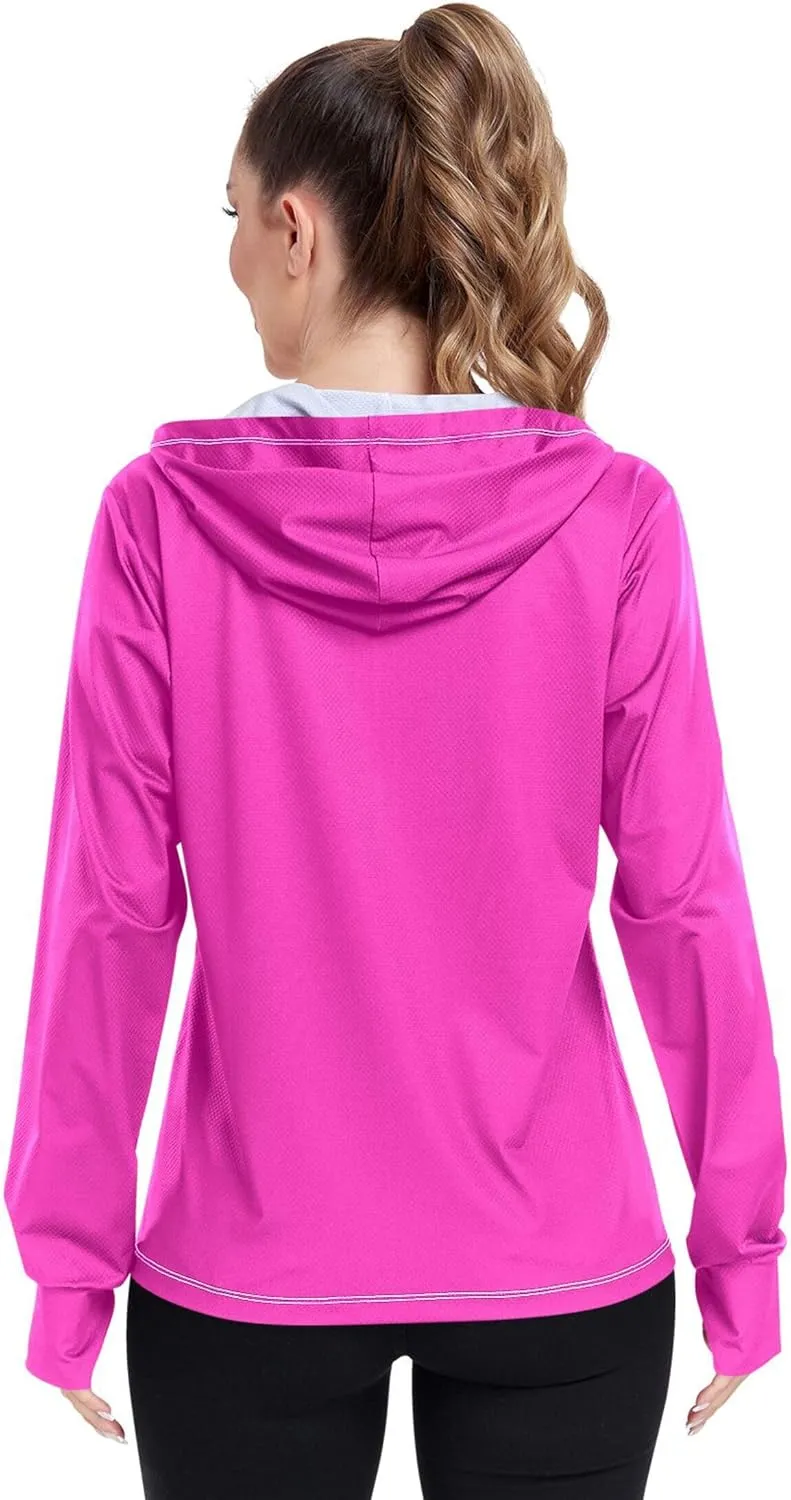 Fuchsia Women Rash Guard Swim Sun Shirts UV Rashguard Long Sleeve Hoodie SPF 50 S