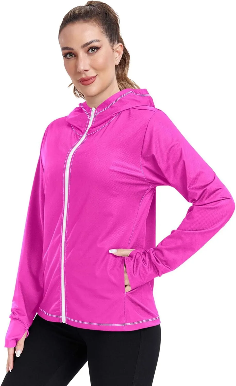 Fuchsia Women Rash Guard Swim Sun Shirts UV Rashguard Long Sleeve Hoodie SPF 50 S