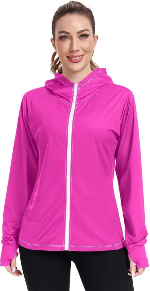 Fuchsia Women Rash Guard Swim Sun Shirts UV Rashguard Long Sleeve Hoodie SPF 50 S