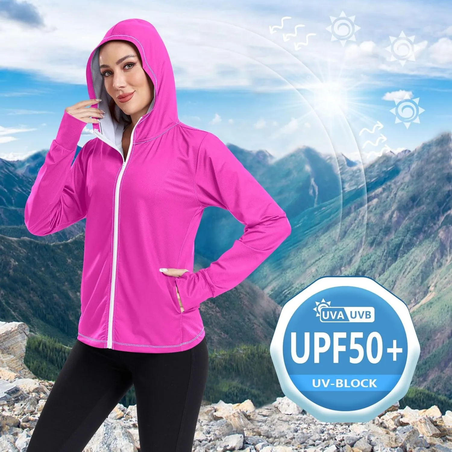 Fuchsia Women Rash Guard Swim Sun Shirts UV Rashguard Long Sleeve Hoodie SPF 50 S