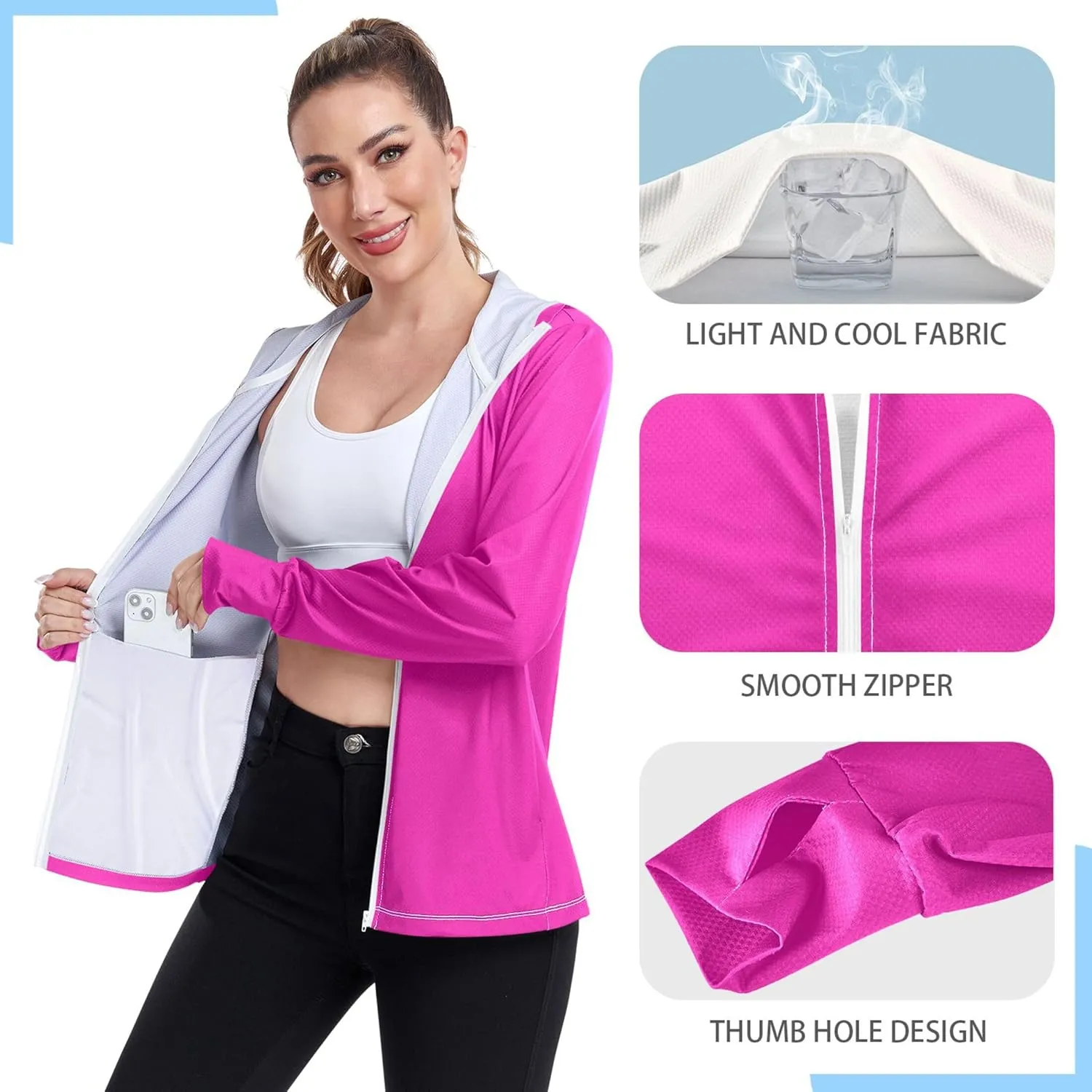 Fuchsia Women Rash Guard Swim Sun Shirts UV Rashguard Long Sleeve Hoodie SPF 50 S