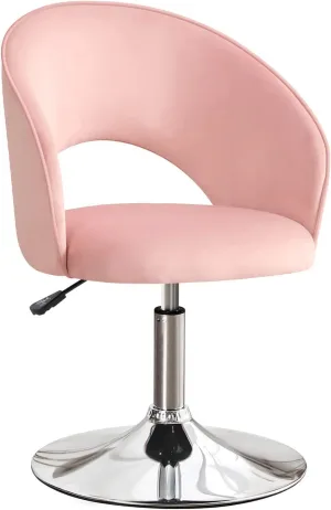 Furniliving Vanity Chair Contemporary Height Adjustable Round Velvet Back Tilt Swivel Accent Chairs 360° Swivel Makeup Chair with Chrome Frame Charming Stool Lounge Pub Bar (Pink)