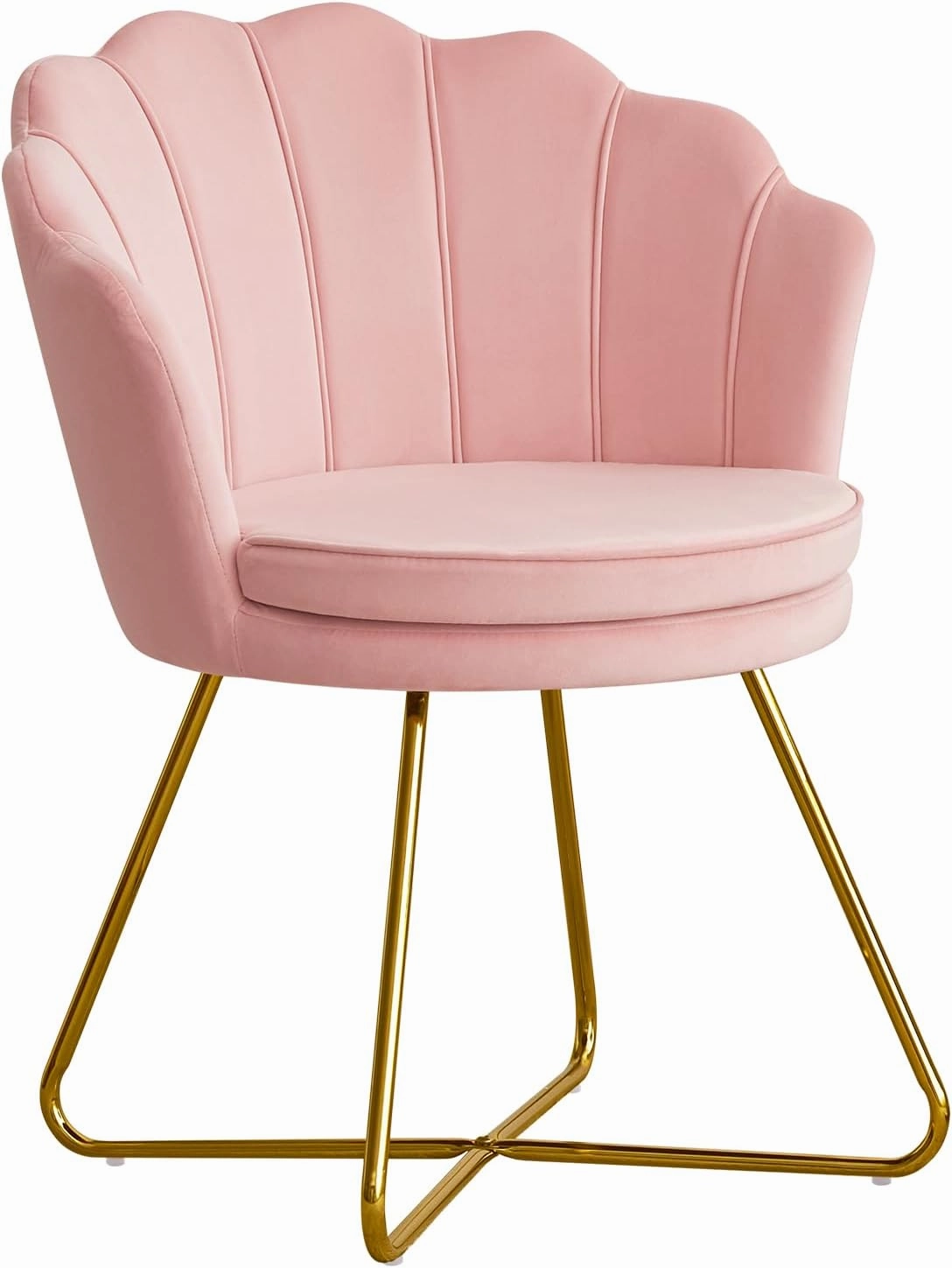 Furnimart Velvet Accent Chair - Back with Gold Legs, Living Room & Bedroom Use, Pink