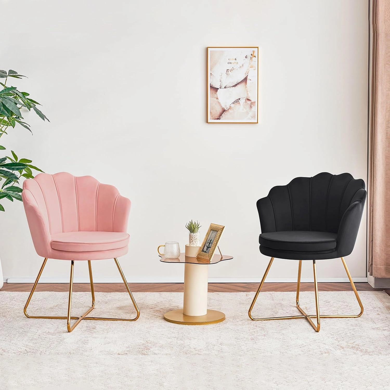 Furnimart Velvet Accent Chair - Back with Gold Legs, Living Room & Bedroom Use, Pink
