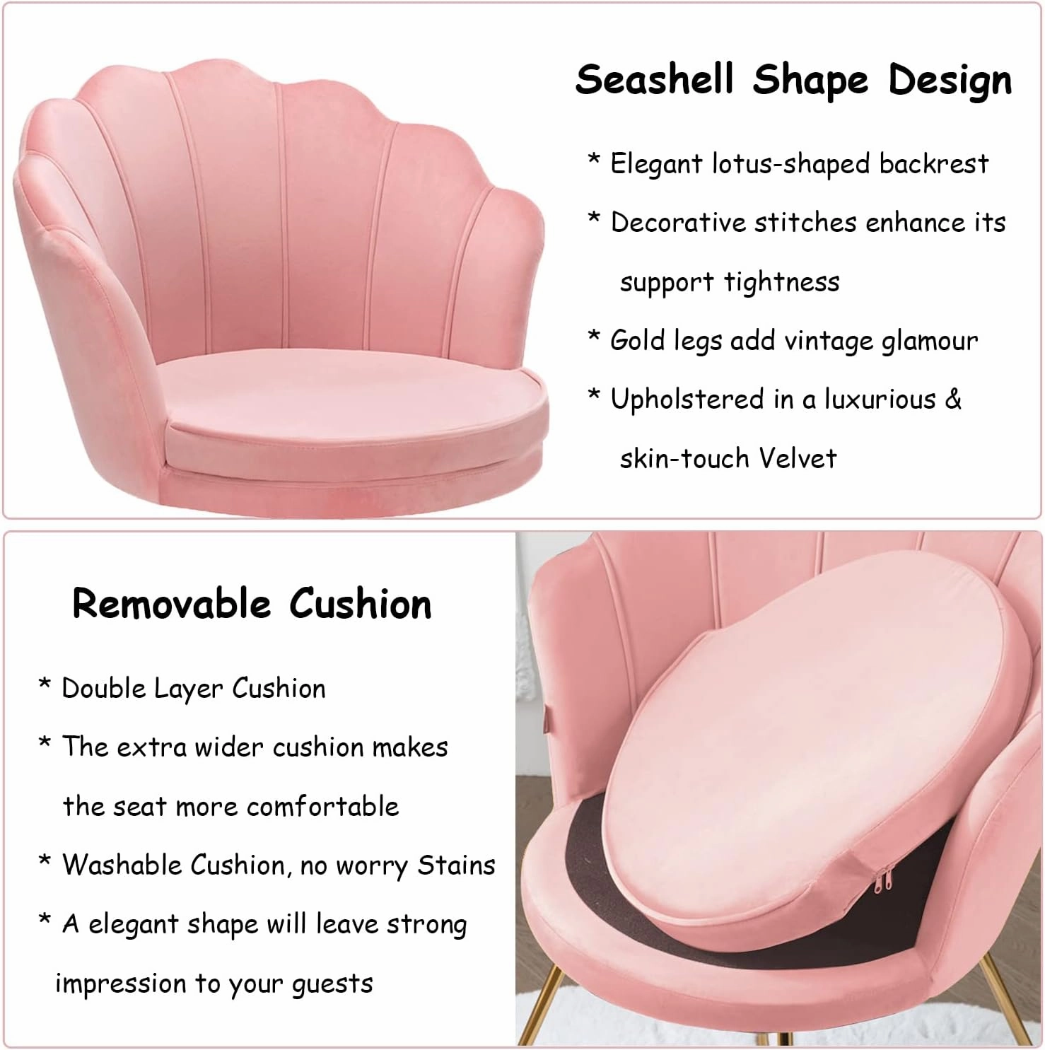 Furnimart Velvet Accent Chair - Back with Gold Legs, Living Room & Bedroom Use, Pink