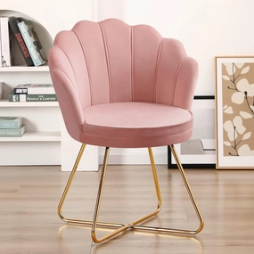 Furnimart Velvet Accent Chair - Back with Gold Legs, Living Room & Bedroom Use, Pink