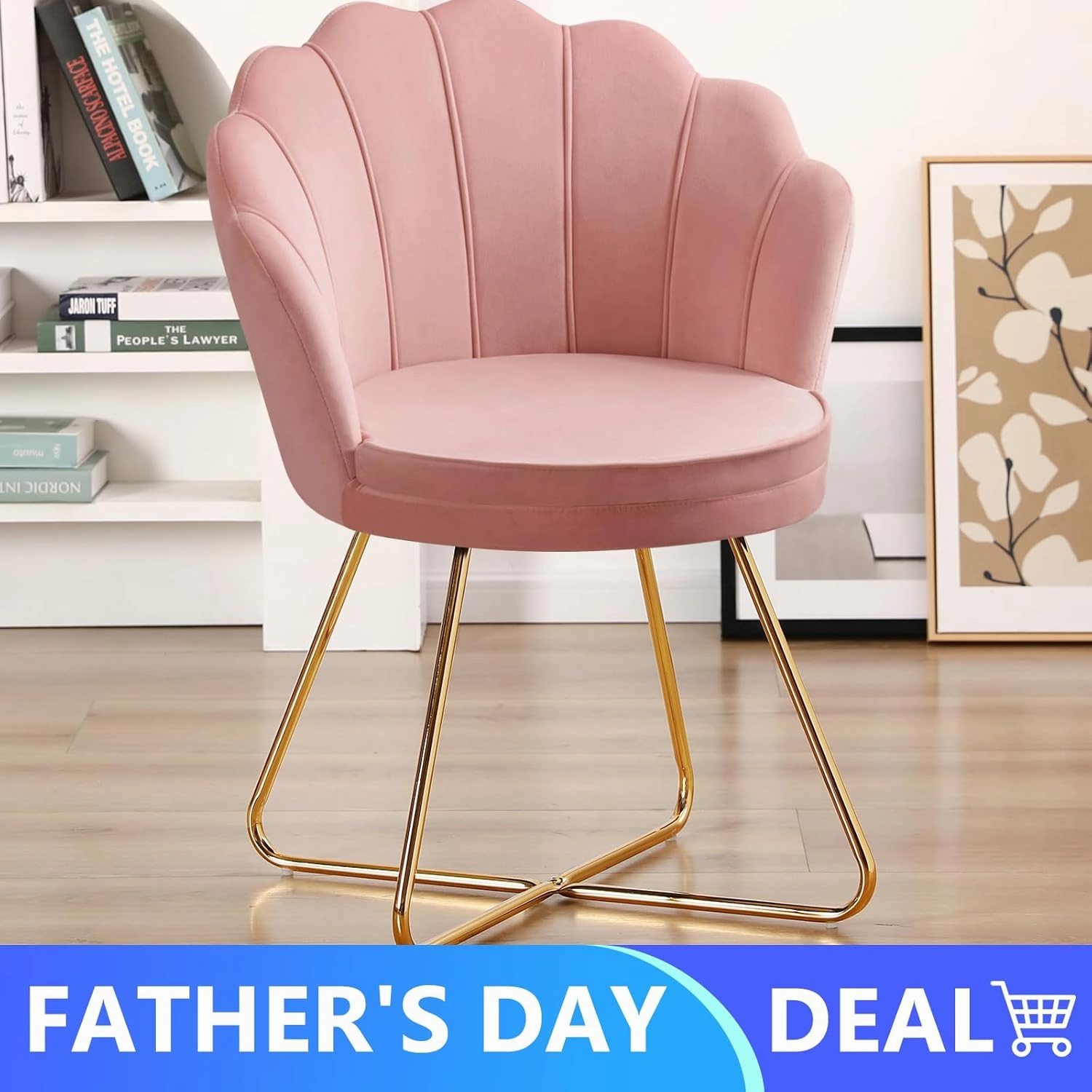Furnimart Velvet Accent Chair - Back with Gold Legs, Living Room & Bedroom Use, Pink