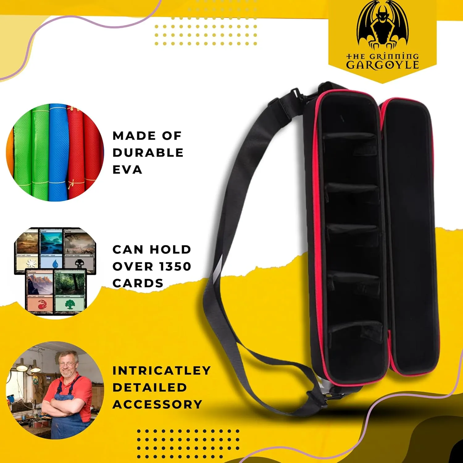 Gargoyle Collector Card Storage Case with Wrist and Shoulder Strap - Premium Portable Card Game Travel Case - Holds up to 1350 Cards or Multiple MTG Deck Box - TCG Storage - Organise and Protect (Red)