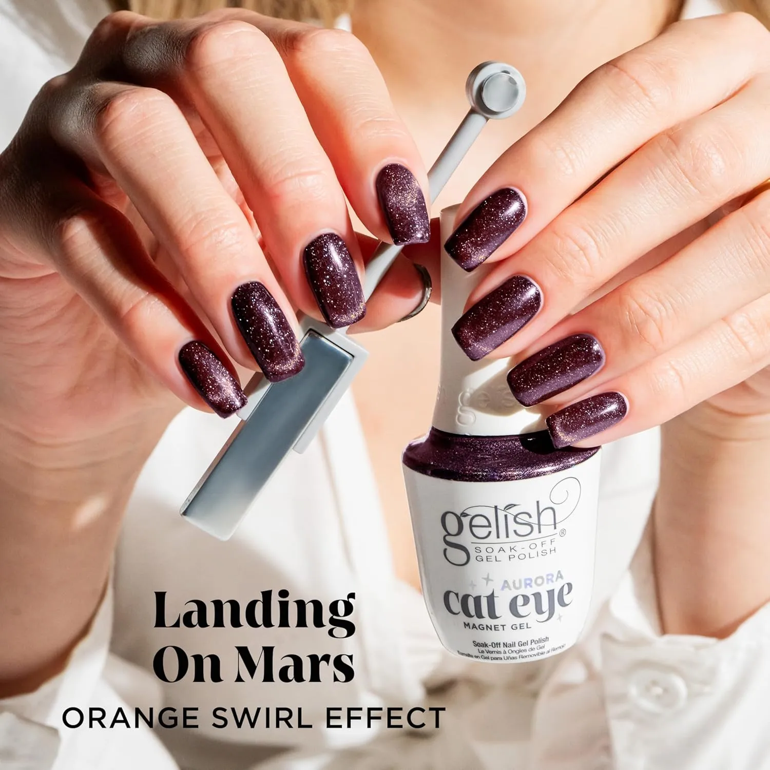 Gelish Aurora Cat Eye Effect Magnet Gel Polish – Reflective Flash Glitter Galaxy, Multi-Dimensional Iridescent Shimmer, Soak-Off, Vegan & Cruelty-Free. (Landing On Mars, 15mL)
