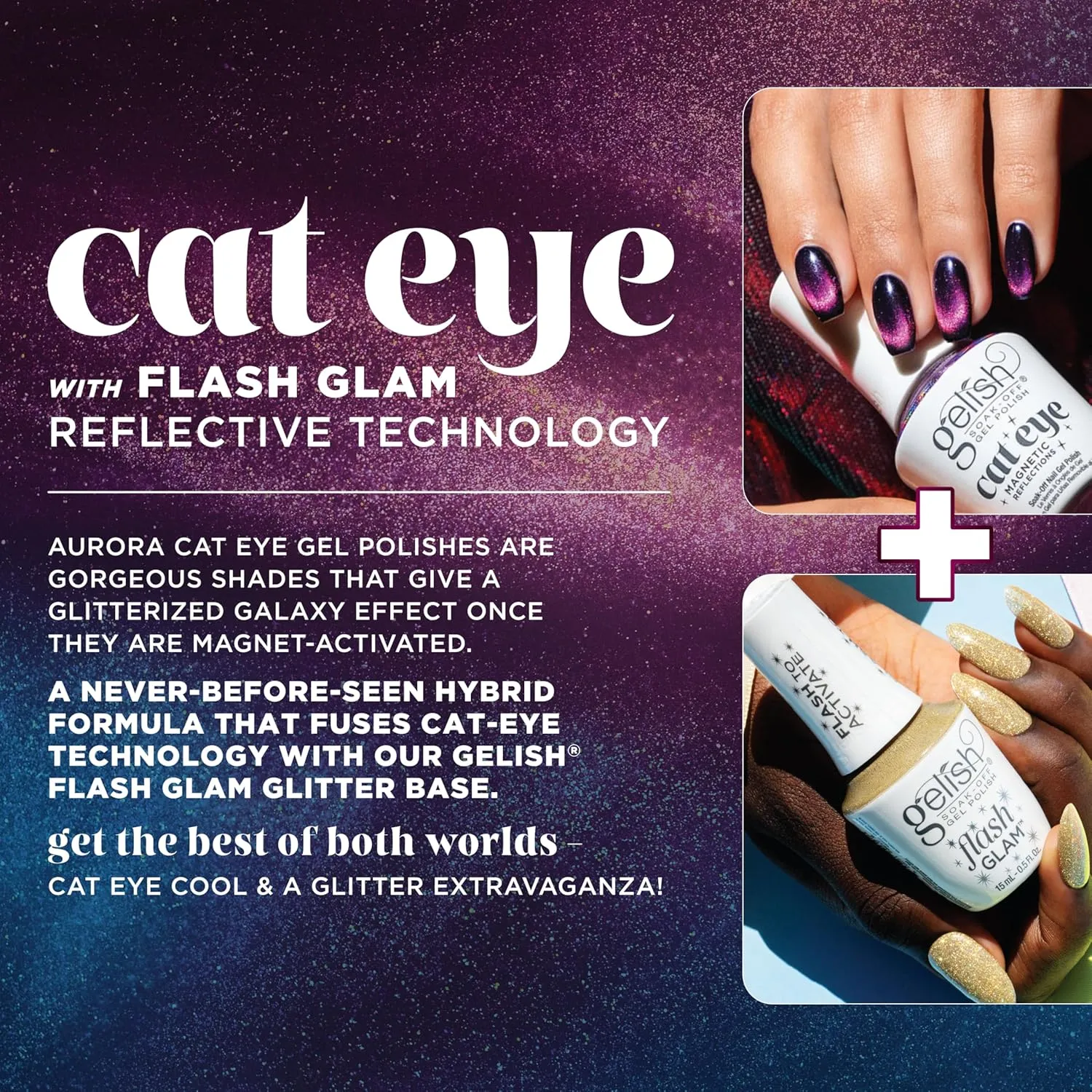 Gelish Aurora Cat Eye Effect Magnet Gel Polish – Reflective Flash Glitter Galaxy, Multi-Dimensional Iridescent Shimmer, Soak-Off, Vegan & Cruelty-Free. (Landing On Mars, 15mL)