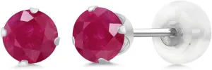 Gem Stone King 10K White Gold Red Ruby 4-Prong Women Stud Earrings (0.60 Ct Round 4MM)