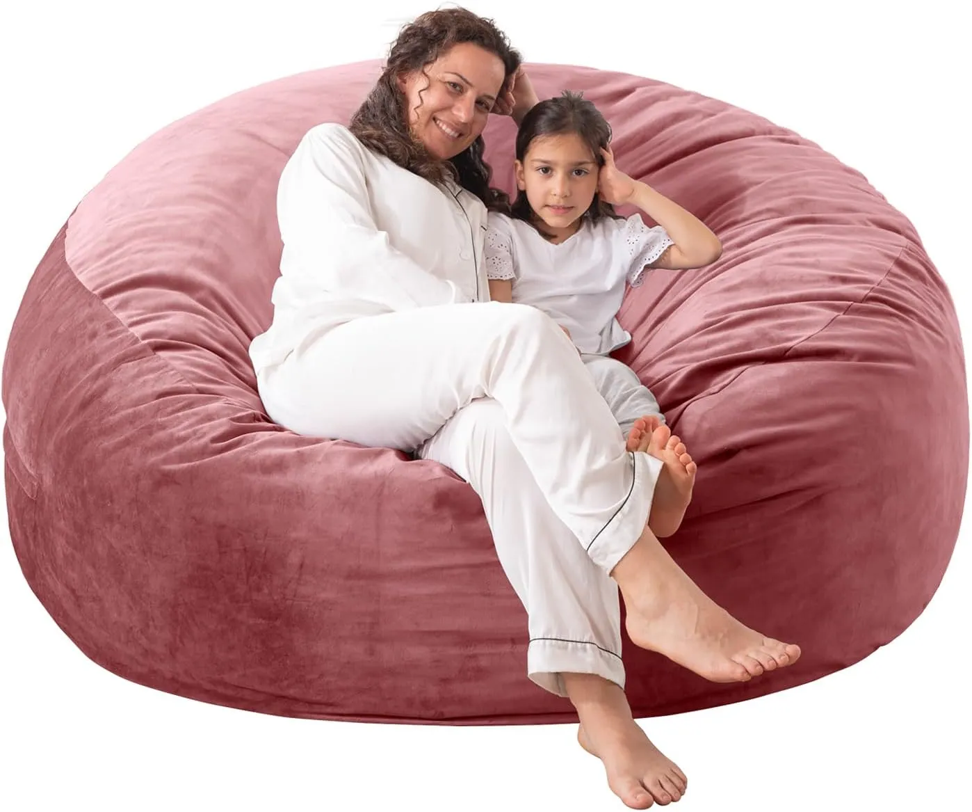 Giant Bean Bag Chair: 6 ft Memory Foam Bean Bag Chairs for Adults/Kids,Bean Bag Chair with Fillings,Soft Faux Fur Fabric - Dutch Velvet, Pink, 6 Foot
