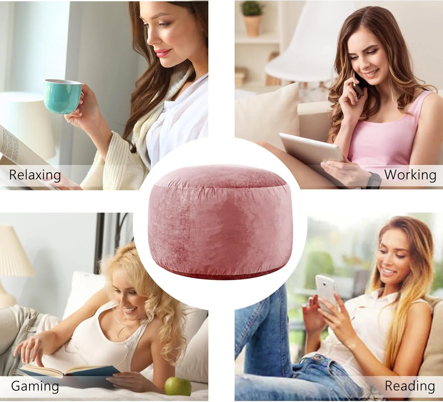 Giant Bean Bag Chair: 6 ft Memory Foam Bean Bag Chairs for Adults/Kids,Bean Bag Chair with Fillings,Soft Faux Fur Fabric - Dutch Velvet, Pink, 6 Foot