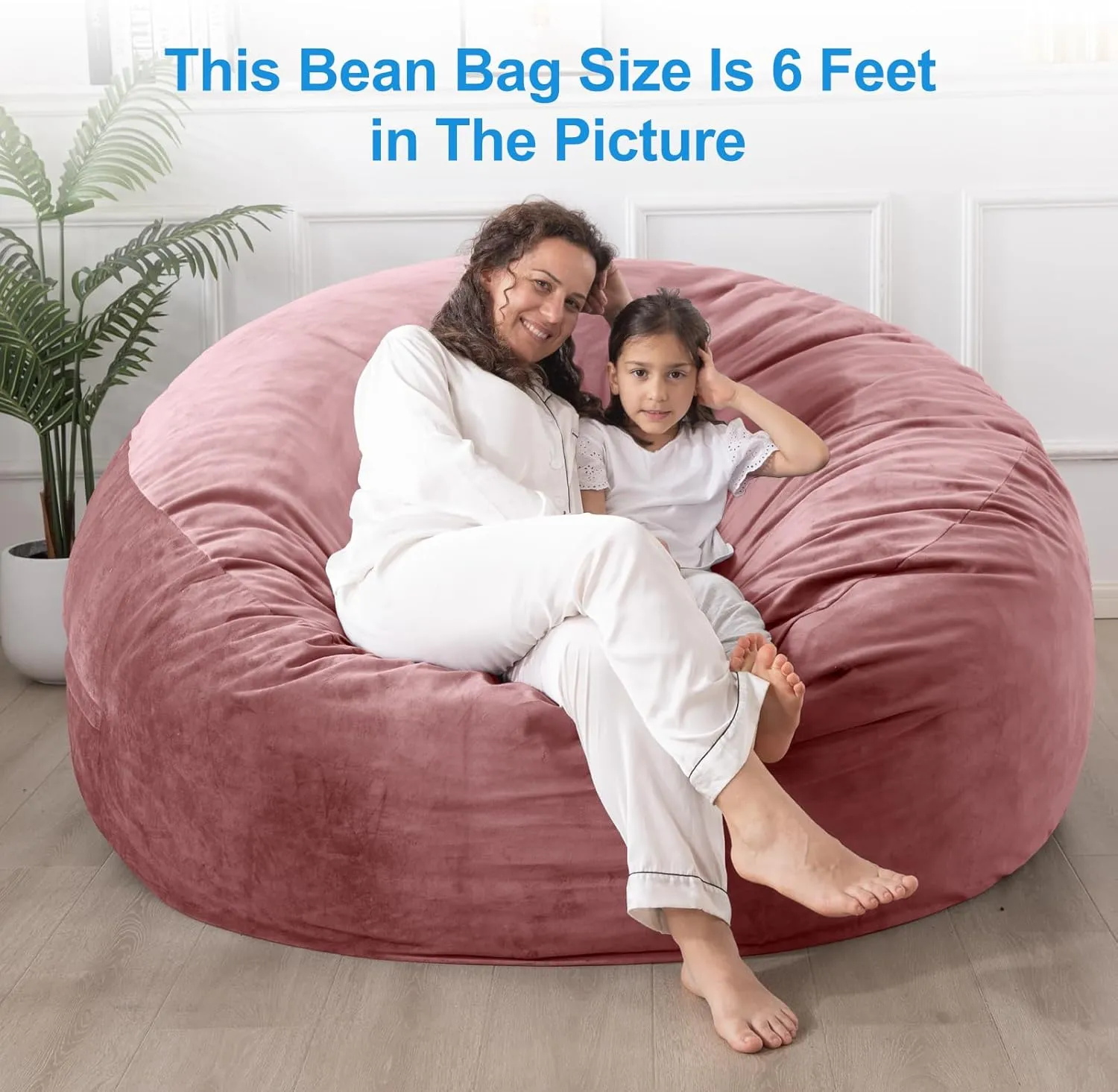 Giant Bean Bag Chair: 6 ft Memory Foam Bean Bag Chairs for Adults/Kids,Bean Bag Chair with Fillings,Soft Faux Fur Fabric - Dutch Velvet, Pink, 6 Foot