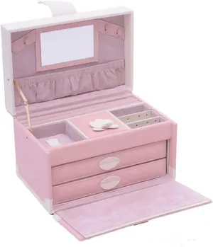 Gift for Women Jewelry Boxes Jewellery Boxes Portable with Drawers Jewellery Chest Leather Jewelry Organizer for Rings Earrings Necklaces Velvet Lining Pink New Year Pres