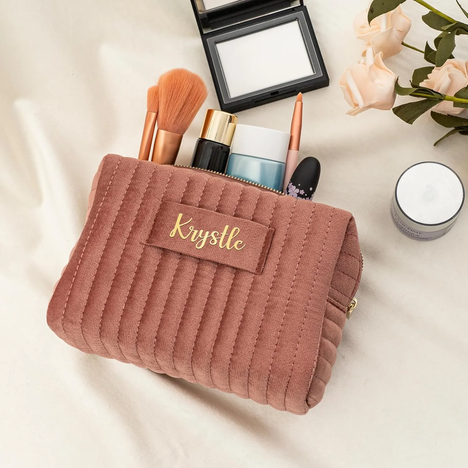 Gift for Women Plush Velvet Large Makeup Bag for Trave | Large Capacity Trave Cosmetic Bag | Makeup Bags for Mother, Wife, Friends Wedding Gift Birthday Gift, Pink