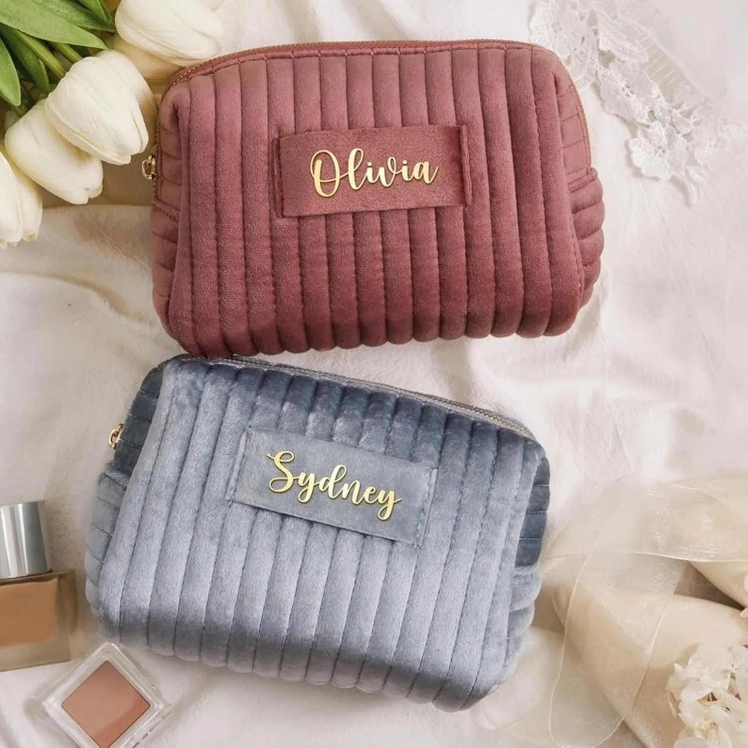 Gift for Women Plush Velvet Large Makeup Bag for Trave | Large Capacity Trave Cosmetic Bag | Makeup Bags for Mother, Wife, Friends Wedding Gift Birthday Gift, Pink