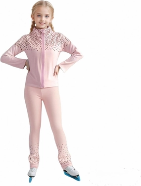 Girls' Starry Sky Pink Figure Skating Training Set with Velvet Warm Shining Training Coat Top and Pants