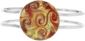 Glass Of Venice Murano Glass Venetian Reflections Metal Bracelet - Red Orange Swirl