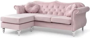 Glory Furniture Hollywood Velvet Sofa Chaise in Pink