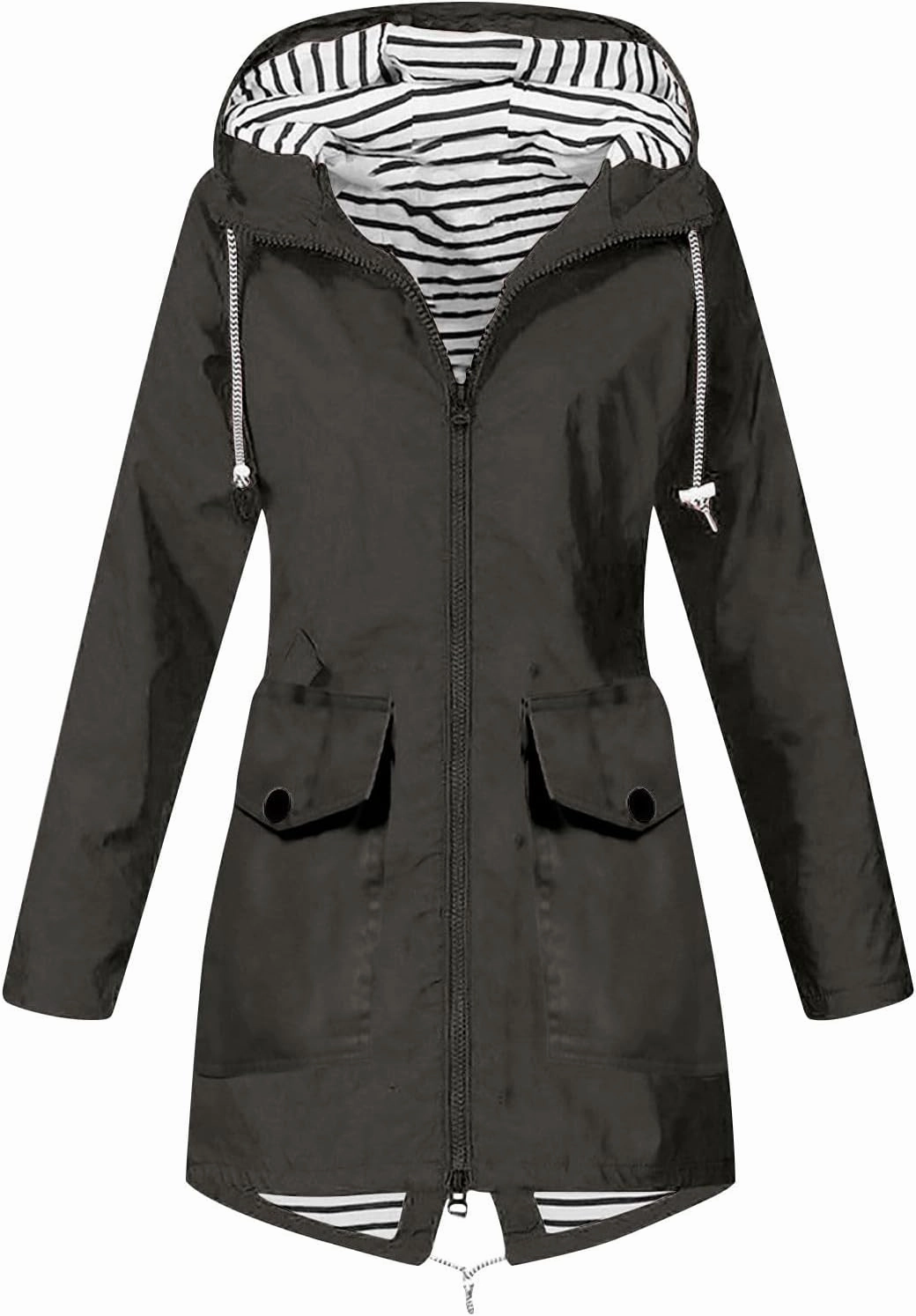 Going Out Jackets for Women Long Sleeve Solid Windproof Rain Jacket Outdoor Hooded Windproof Pocket Raincoat