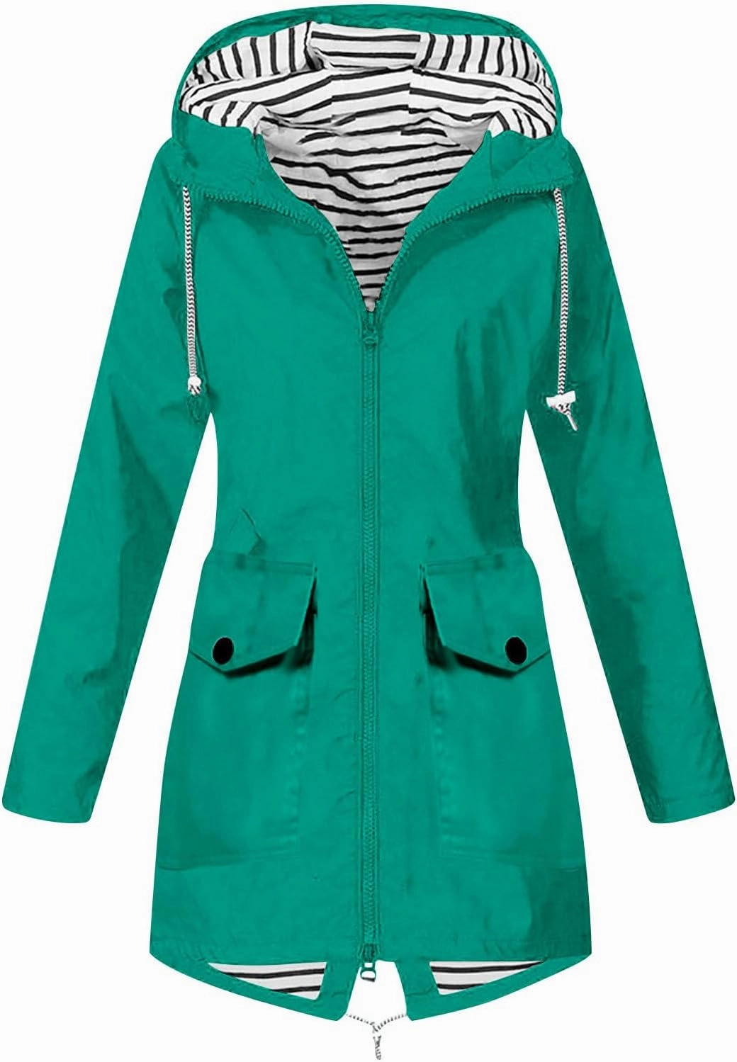 Going Out Jackets for Women Long Sleeve Solid Windproof Rain Jacket Outdoor Hooded Windproof Pocket Raincoat